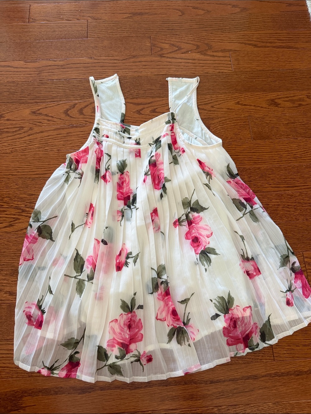 abercrombie kids White Floral Pleated Sundress with Pink Roses